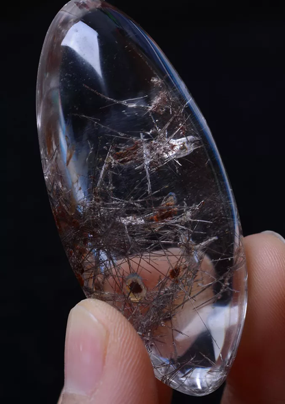 NATURAL CLEAR QUARTZ black HAIR RUTILATED CRYSTAL & MICA SYMBIOTIC PENDANT