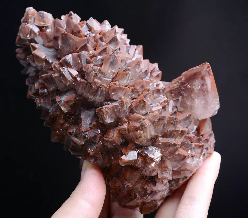 613g Natural Perfect Dipyramidal red Calcite CLUSTER Mineral Specimen / China