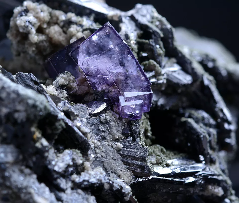 631.1g Natural Purple Fluorite & Wolframite Mineral Specimen/Yaogangxian  China