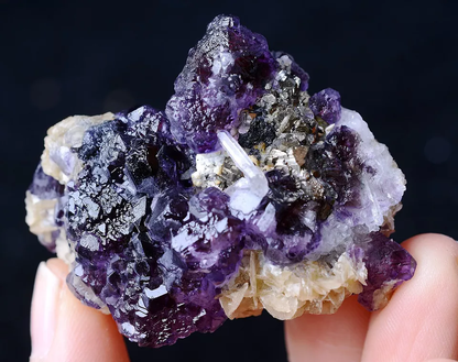 61g RARE PURPLE FLUORITE & CRYSTAL CALCITE MINERAL SPECIMEN /Inner Mongolia