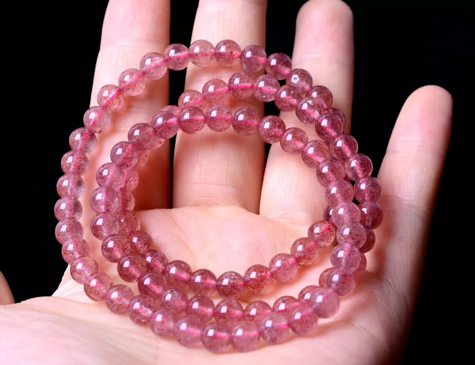 Natural Red Ice love Strawberry Crystal Stretch Round Beads Bracelet 6.5mm