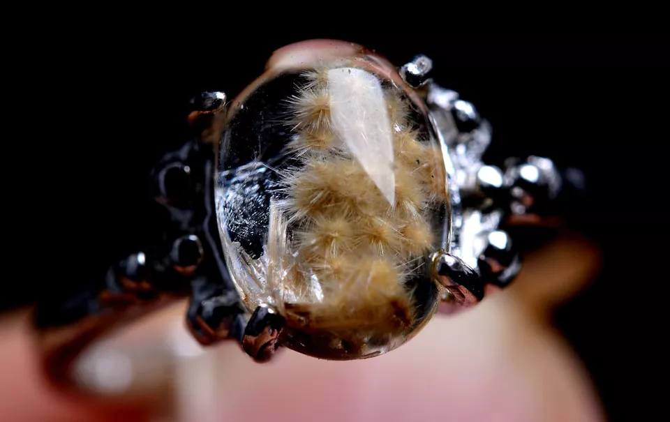 9.85ct Natural Gold Hair Rutilated Quartz Beads Wealth Healing Ring adjustable