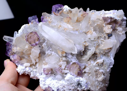 724g NEWLY DISCOVERED RARE PURPLE FLUORITE &CRYSTAL SYMBIOTIC MINERAL SAMPLES