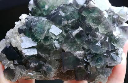 Natural Window Green Fluorite & Pink Fluorescent Calcite Mineral Specimen 377g