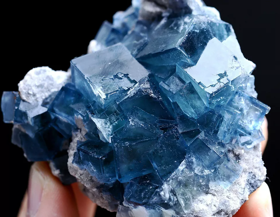 185.0g Natural Transparent Window Blue Cube Fluorite CLUSTER Mineral Specimen