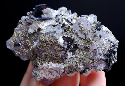 103g Natura Purple FLUORITE Wolframite Pyrite Calcite Mineral Specimen/China