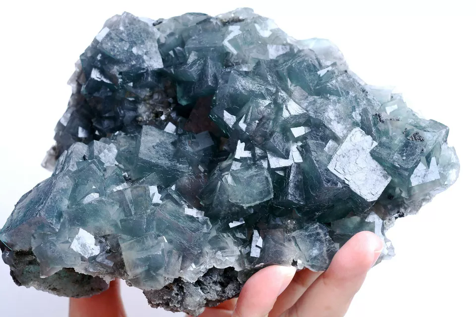 1482g Natural Phantom Window Green Cubic Fluorite CLUSTER Mineral Specimen