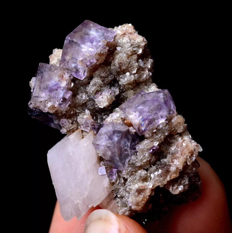 17.07g RARE! NATURAL PURPLE CUBIC FLUORITE & CALCITE SYMBIOTIC MINERAL SPECIMEN