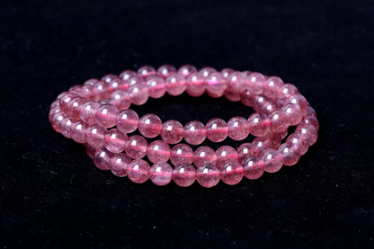 Natural Red Ice love Strawberry Crystal Stretch Round Beads Bracelet 6.5mm