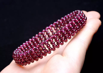 Genuine Natural Wine Red  Garnet Crystal Round Beads Woman Bracelet Gift 15.94g