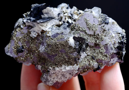 103g Natura Purple FLUORITE Wolframite Pyrite Calcite Mineral Specimen/China