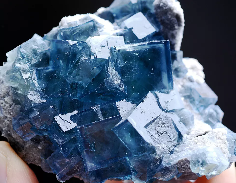 185.0g Natural Transparent Window Blue Cube Fluorite CLUSTER Mineral Specimen