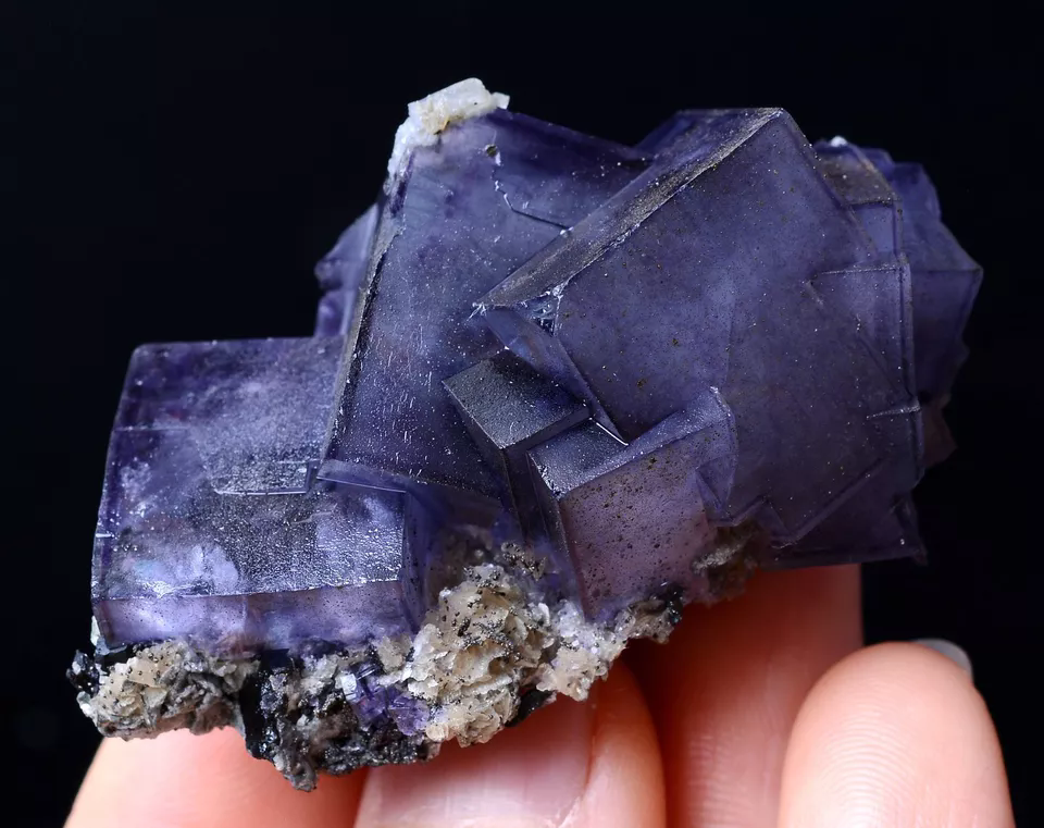 48g TRANSPARENT GEM LEVEL PURPLE CUBE FLUORITE CRYSTAL MINERAL SPECIMEN