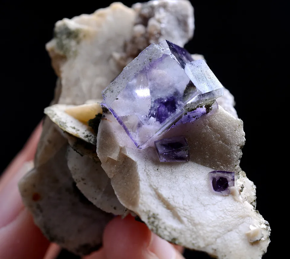 56g Natural  Clear Purple Fluorite Calcite Mineral Specimen / Yaogangxian China