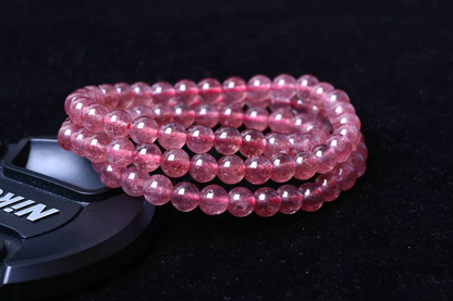 Natural Red Ice love Strawberry Crystal Stretch Round Beads Bracelet 6.5mm