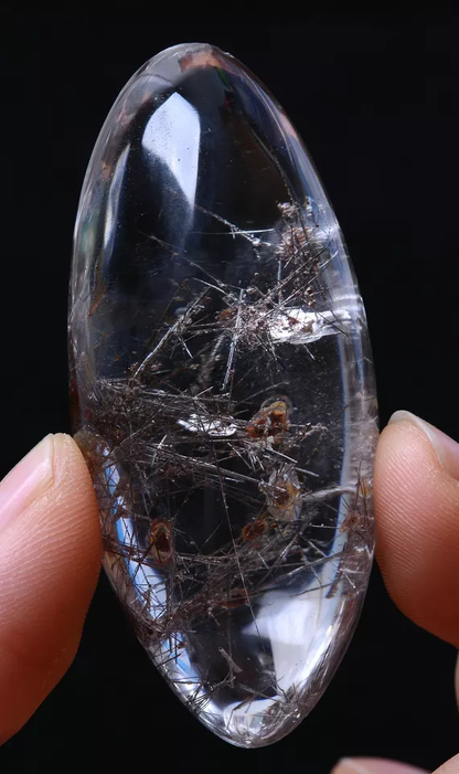 NATURAL CLEAR QUARTZ black HAIR RUTILATED CRYSTAL & MICA SYMBIOTIC PENDANT