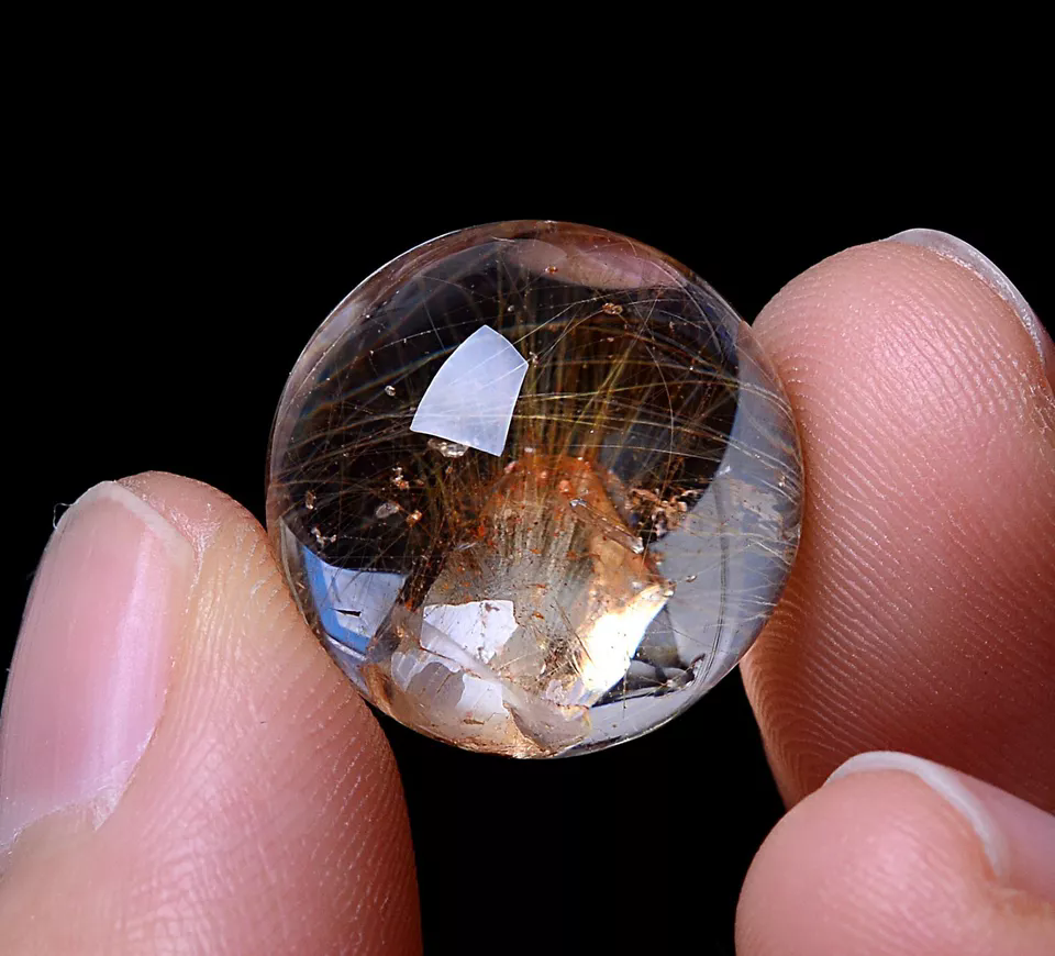 5.67g  Natural Gold Rutilated "Stone Inside Stone"Quartz Crystal Pendant Ball