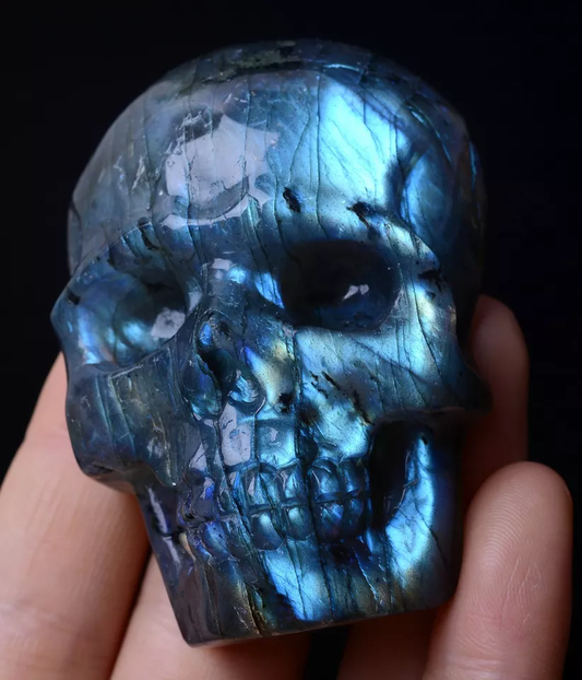 Natural Labradorite Quartz Crystal Skull Carving Reiki Healing Specimen 93.81g