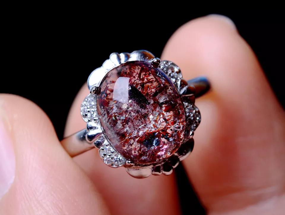 Natural Gem Red Super Seven Quartz Lepidocrocite Women Ring Adjustable  16.95ct