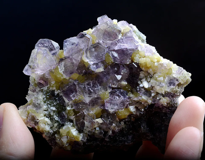 62.g Natural Octahedron Purple FLUORITE Pyrite Mineral Specimen/Inner Mongolia