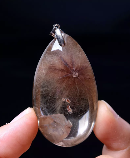 Natural Clear Gold Rutilated "Stone Inside Stone"Quartz Crystal Pendant 33.68g