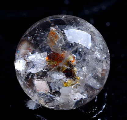 96.5g Natural Rare Clear Quartz Crystal Ball &"Calcite" Symbiotic Specimen