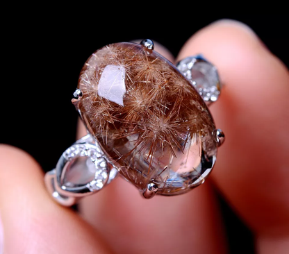 21.75ct Natural Gold Rutilated Quartz Crystal Sunflower Rutilated Crystal Ring