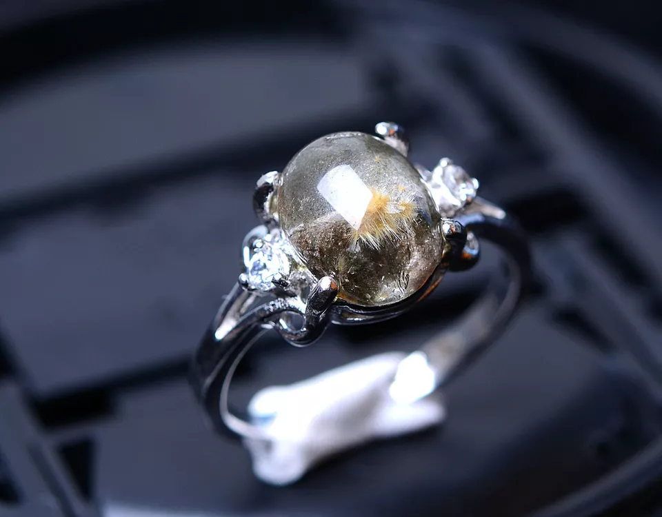 10.4CT Natural Gold Hair Rutilated Quartz Beads Wealth Woman Adjustable Ring