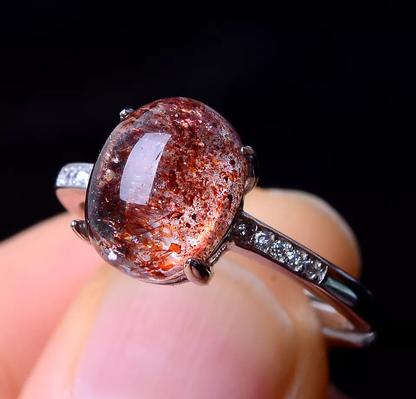 13.25ct Natural Gem Red Super Seven Quartz Lepidocrocite Women Ring Adjustable