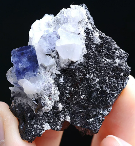 87gNatural Purple Blue Cube Fluorite &Wolframite Mineral Specimen /Yaogang xian