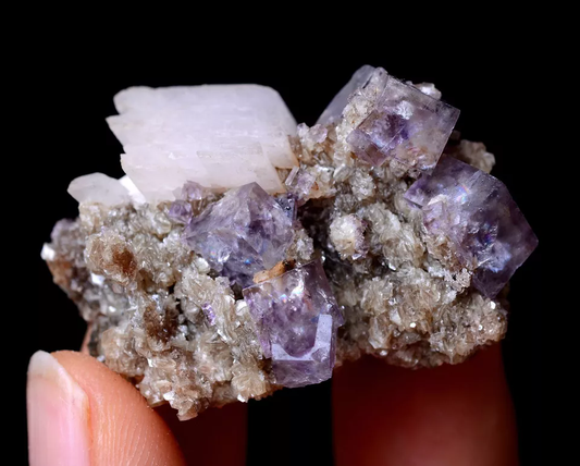 17.07g RARE! NATURAL PURPLE CUBIC FLUORITE & CALCITE SYMBIOTIC MINERAL SPECIMEN