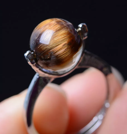 14.35ct Natural Gold Rutilated Quartz Crystal Men And Women Cure Powerful  Ring