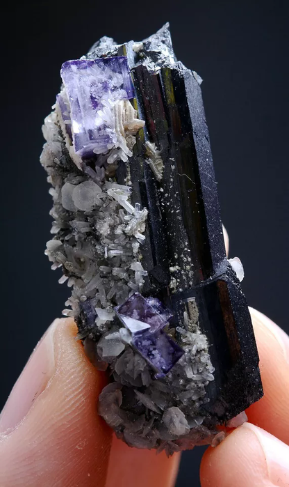 35gNatural Purple Fluorite Wolframite Crystal Mineral Specimen/YaogangxianChina