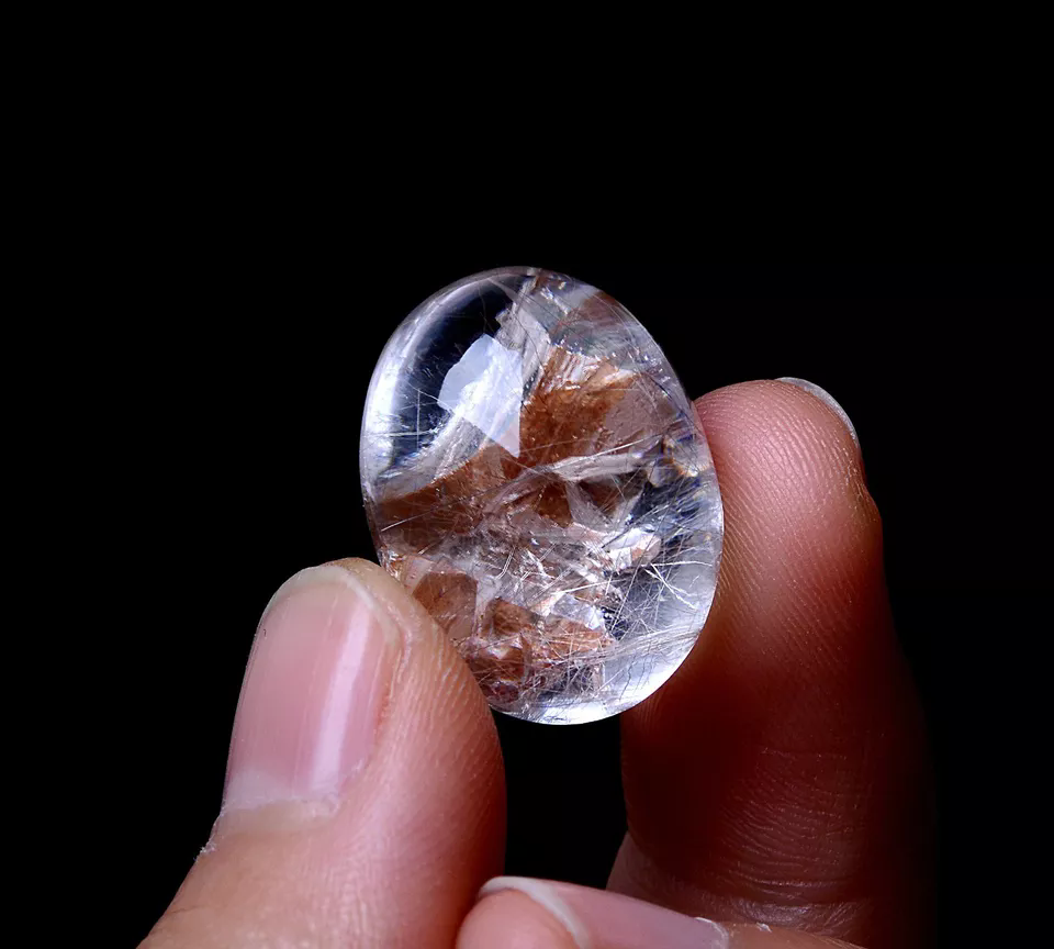 6.48g Natural Clear Gold Rutilated "Stone Inside Stone"Quartz Crystal Pendant