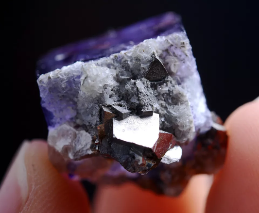 10g Natural Window Purple Fluorite & Arsenopyrite Mineral Specimen/Yaogangxian