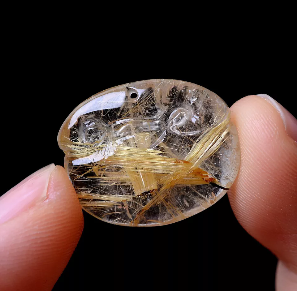 3.68g AA++Natural Clear Quartz Gold Hair Rutilated Crystal Healing Pendant