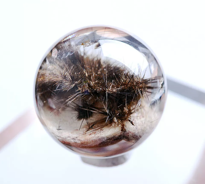 12.9g Natural Rare Silver Hair Rutilated Quartz Titanium Flowers Crystal Ball