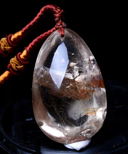 141.7ct Rare Natural Gold Rutilated "Stone Inside Stone"Quartz Crystal Pendant