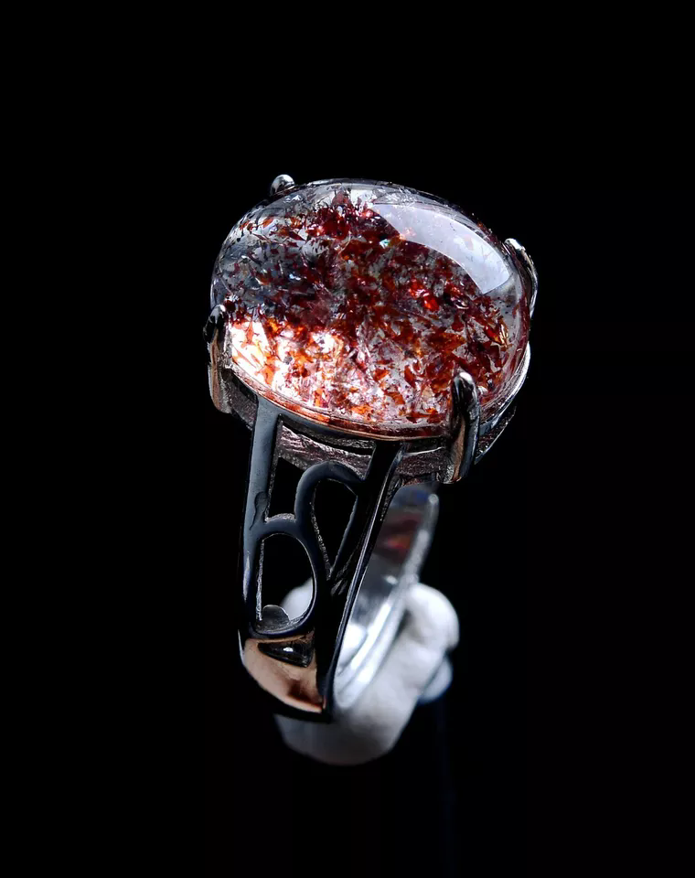 3.4g Natural Red Super Seven Quartz Lepidocrocite Ring Silver  Adjustable