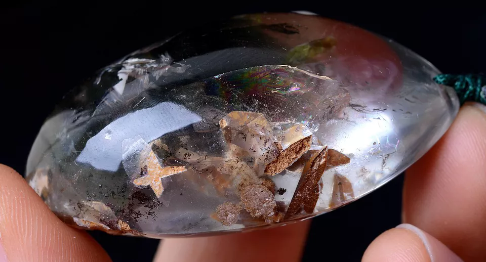 42g RARE NATURAL Clear Mica & Green Ghost Phantom Quartz Crystal Gem Pendant