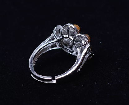 Natural Clear Quartz Hair Sunflower Rutilated Crystal Adjustable Ring4.08g