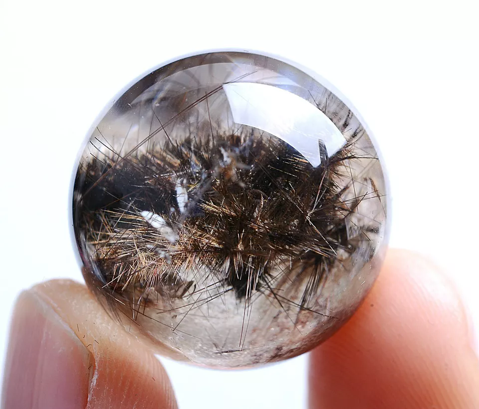 12.9g Natural Rare Silver Hair Rutilated Quartz Titanium Flowers Crystal Ball