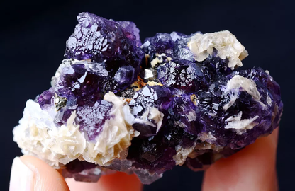 61g RARE PURPLE FLUORITE & CRYSTAL CALCITE MINERAL SPECIMEN /Inner Mongolia