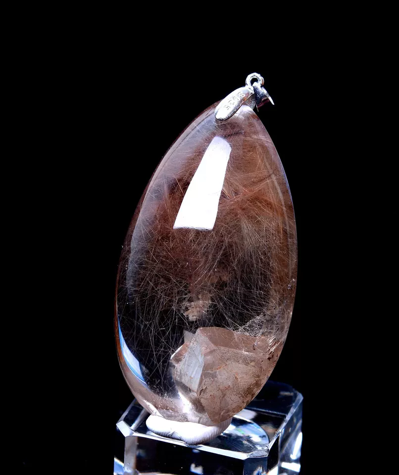 Natural Clear Gold Rutilated "Stone Inside Stone"Quartz Crystal Pendant 33.68g