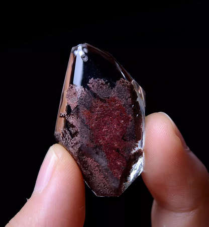 13.32g Natural Clear Red Ghost Quartz Crystal  "Stone Inside Stone" Pendant