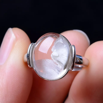 14*14*8mm Natural Clear Rutilated "Stone Inside Stone"Quartz Crystal Ring