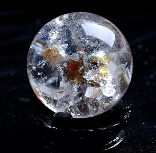 96.5g Natural Rare Clear Quartz Crystal Ball &"Calcite" Symbiotic Specimen