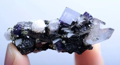 30g Natural Purple Fluorite & Wolframite Crystal Mineral Specimen/YaoGangXian