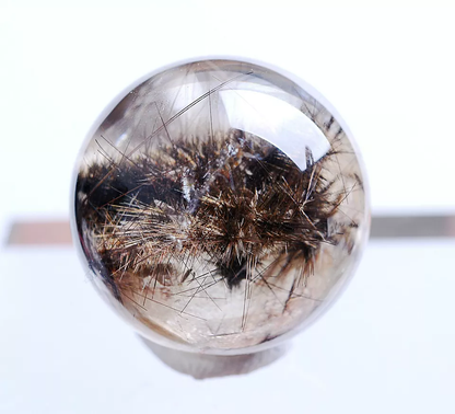 12.9g Natural Rare Silver Hair Rutilated Quartz Titanium Flowers Crystal Ball