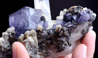 221gNatural Purple Fluorite Crystal Arsenopyrite Mineral Specimen / YaoGangXian